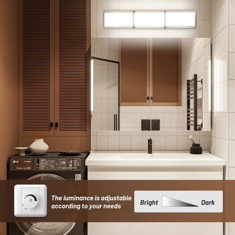 Modern bathroom with 27 Inch Brushed Nickel Vanity Light Fixture, Sleek Modern Over Mirror Bright Cool White 6000K, 28W Dimmable Bathroom Lighting