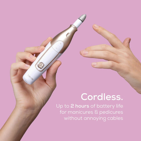 Nail Tech Approved Cordless Electric Drill With Adjustable Speed And Built In Led Lamp, Electric File Kit Offering Ten Swappable Bits For Flawless At Home Manicures, Compact Case Makes Your Routine A Total Game Changer in hand showing features and design.