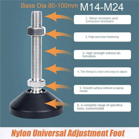 Adjustable Lathe Legs With Swivel Base And Leveling Feet 80mm And 100mm Diameters M14 To M24 Thread Articulating Foot