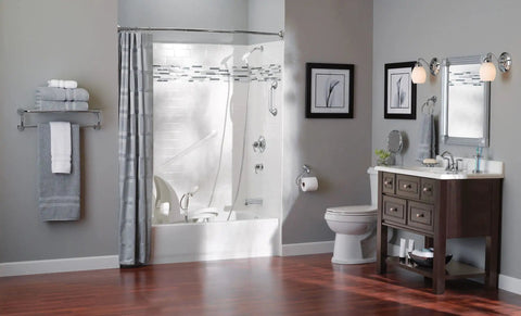 Bathroom with Eva 24 Inch Hotel Style Towel Shelf With Towel Bar In Chrome Finish Wall Mounted Bathroom Organizer For Towels