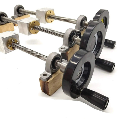 Heavy Duty Top Shelf T8 Lead Screw Set With Durable Brass Nut And Sweet Turning Handwheel 400Mm Trapezoidal Threaded Rod For Cnc 3D Printer Serious Axis Mods, showcasing assembled T8 lead screw with brass nut and turning handwheel.