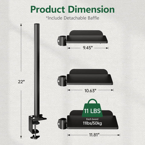 Product dimensions of 3 Tier Clamp On Desk Shelf With Height Adjustment And 360 Degree Rotatable Tray For Over Under Desk Storage