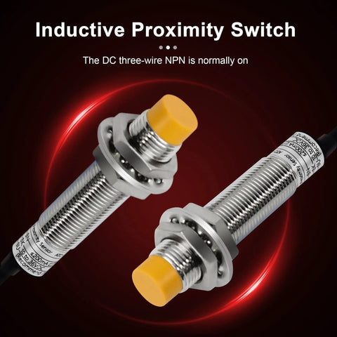 Two M12 inductive proximity sensors from Four Pack M12 Inductive Proximity Sensor Kit NPN Normally Open No Fuss with 4mm detecting distance.