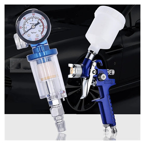 Top Shelf Boss Pro Grade Hvlp Spray Gun Combo Pairing 0.8 And 1.0 Mm Nozzles with integrated regulator and 125ml cup.
