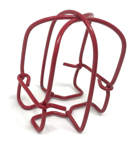 Red Metal Fire Sprinkler Head Guard Covers Tough As Nails Protection For Pendant Upright And Horizontal Heads 1/2 To 3/4 Inch Thread Pack Of Six Warehouse Impact Shields viewed from an angled perspective.