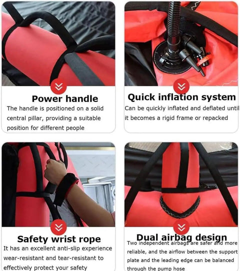Inflatable Wing Foil Kite For Water Sports Handheld Wing Surfing Gear features power handle, quick inflation, safety rope, dual airbags.