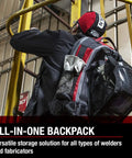 Welding Gear Backpack For Pros, All In One PPE And Electronics Storage, Rugged Ballistic Nylon Build, external storage net