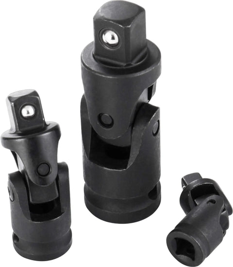 Impact Universal Joint Set, 3-Piece Cr-V, Heavy Duty Chrome Vanadium Steel With Black Phosphate Finish displayed