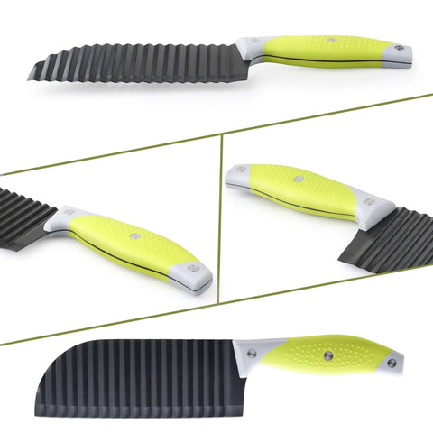VRUIFA French fry cutter with non-slip lime handle for wave fries and crinkle vegetables