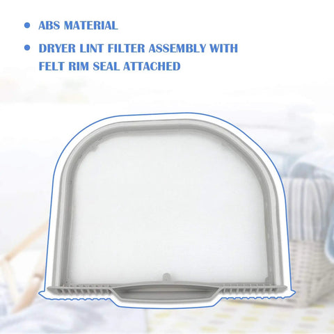 Premium Dryer Lint Filter Replacement 5231EL1001C Durable Screen with felt rim seal, ABS material, front view