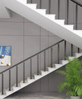 Tough As Nails Heavy Duty Wrought Iron Railing Spindles For Indoor Stairs And Decks, installed black square balusters on modern staircase.