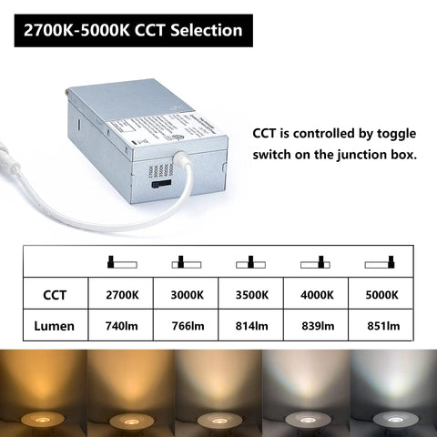 Six Pack Dope 3 Inch Canless Recessed Gimbal Downlight with CCT selection from 2700K to 5000K, junction box with switch