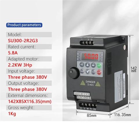 Budget Friendly 380V VFD Variable Frequency Drive Inverter 0.75KW 1.5KW 2.2KW 4KW 5.5KW Motor Speed Controller With 0.1-400Hz Output For 3 Phase 380V Systems, black 142x85x116.35mm