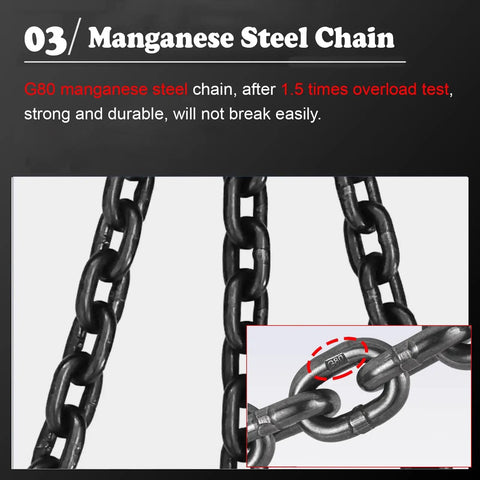 Beefy 11 Ton Heavy Duty Load Bearing Lifting Chains For Moving Equipment With 24251 Lbs Capacity And 4 Point 9 Foot Chain Sling Length