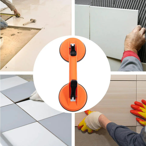 Heavy Duty Glass Suction Cup Tool With Two Big Orange Cups For Moving Furniture Cabinets And Sunrooms Using Abs Material Vacuum Lifter To Lift High Altitude Tiles Easy Peasy in action lifting tiles.