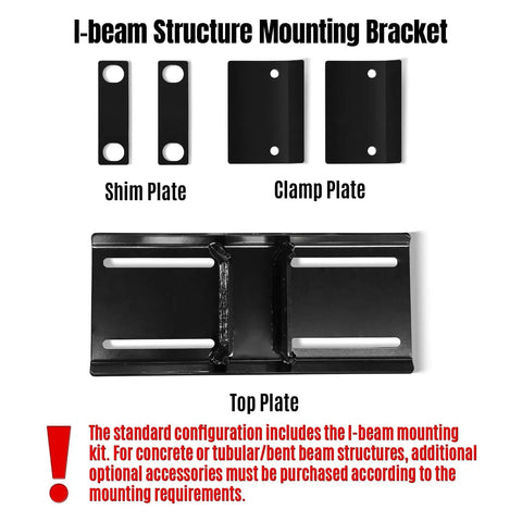 I-beam Structure Mounting Bracket includes shim, clamp, and top plates for Heavy Duty 16Ft Hvls Industrial Ceiling Fan installation.