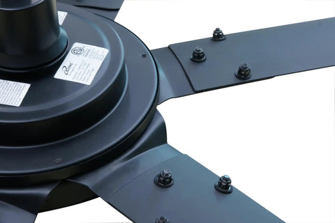 Close-up view of the durable motor and blades of the 78 Inch Six Blade Ceiling Fan Powered By A Durable Brushless Dc Motor Delivering Badass Cooling Energy Right To Your Garage Or Backyard Pushing Raw Airflow Up To 11896 Cfm Reversible Structure Paired With An IrRemote Controller Rolls Super Smooth.