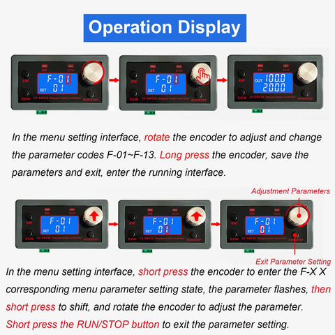 Operation display showing settings for All In One Stepper Motor Driver Controller With Forward And Reverse Pulse Speed Control PLC.