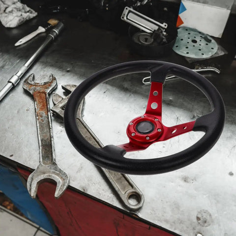 Racing Steering Wheel 14 Inch Aluminum PU Drift Style With Horn Button For Car Golf Cart Truck Simulator Red Sporty Grip