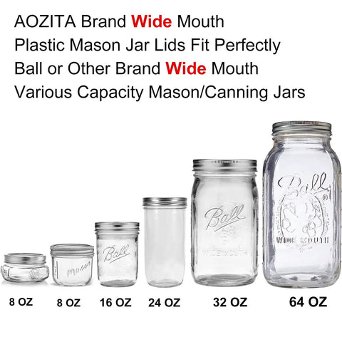 Hella Versatile Wide Mouth Mason Jar Lids 16 Pack Dope Colored Plastic Caps For Ball And Kerr Canning Jars Featuring Legit Leak Proof Food Grade Storage Covers That Make Your Pantry Pop, displayed with various jar sizes.