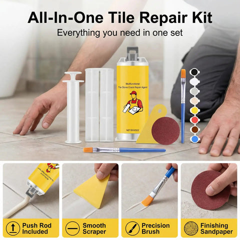 All-In-One Tile Repair Kit For Cracks And Chips, Quick-Drying Glue With Color-Matching Paste For Marble, Porcelain, Ceramic And Stone