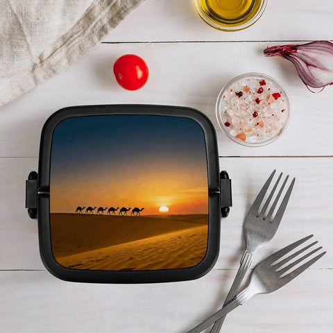 Desert Camel Silhouette Bento Box For Adults 1000ml Double Layer Leakproof Lunch Box surrounded by food items