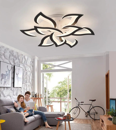 Modern Led Flush Mount Ceiling Light Fixture White With Remote Control Dimmable Four Ring Dope Design in living room