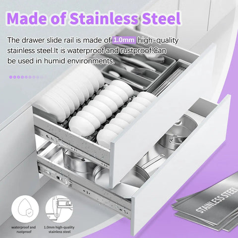 12 Inch Soft Close Stainless Steel Drawer Slides 1 Pair Smooth As Butter Gliding Built Tough For Kitchen Cabinets Heavy Duty Hardware With Hydraulic Buffer Dead Silent Action Easy Install No Rubbing Or Jamming with waterproof stainless steel in kitchen cabinet.