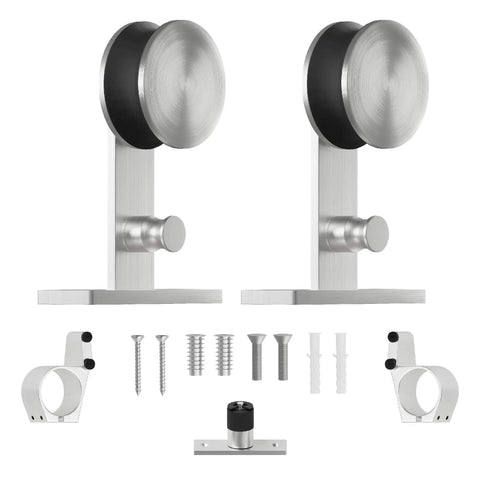 Sliding Barn Door Hardware Stainless Steel Top Mount Rollers for Single Wooden Door, Industrial Modern Track Kit
