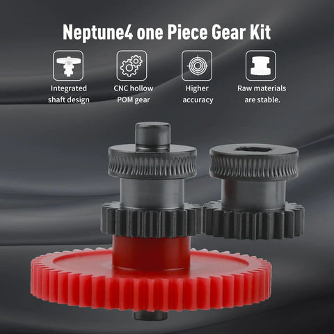 All Metal Dual Gear Upgrade Kit For Direct Drive 3D Printer Extruders with red and black helical gears close-up