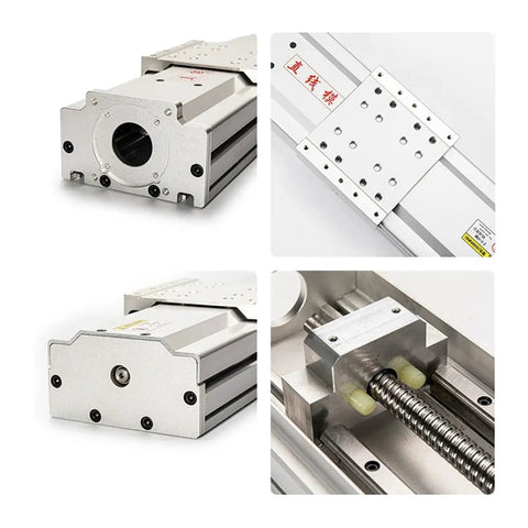 140 Mm Wide Ball Screw Linear Slider With Dual Rail Actuator Delivering Rock Solid Performance For Lab Experiments And Factory Automation Featuring Built Tough Design And Hassle Free Setup close-up of aluminum casing and linear motion rail.