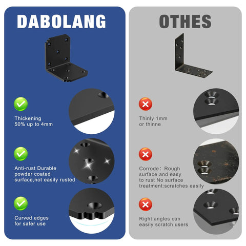 DABOLANG Heavy Duty 4x4 L Bracket Black 90 Degree Corner Post Connector durable powder-coated surface and thick design
