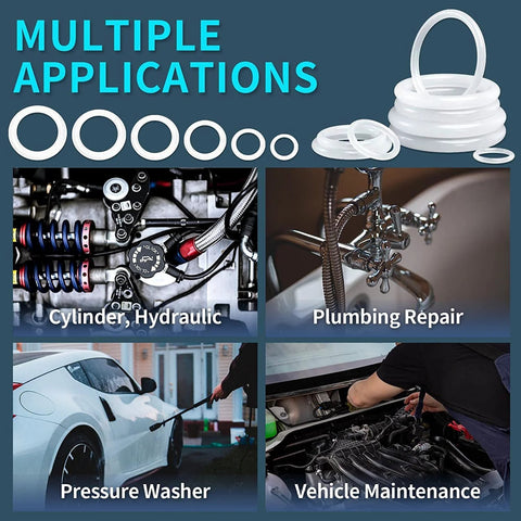 Silicone O-ring kit for pneumatic systems, plumbing, and vehicle maintenance applications. Multiple size O-rings and installation guide.