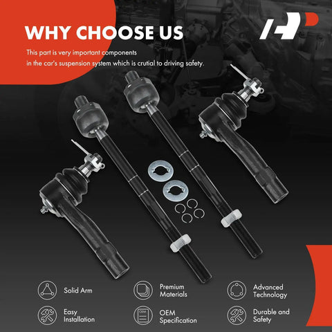 4 Piece Beefy Front Tie Rod End Kit With Inner And Outer Ends Fits Ford Explorer 1998 To 2001 Ranger 1998 To 2011 Mazda B2300 2001 To 2009 B2500 1998 To 2001 B3000 1998 To 2007 B4000 1998 To 2009 Mercury Mountaineer 1998 To 2001 Replacement, four black tie rod ends