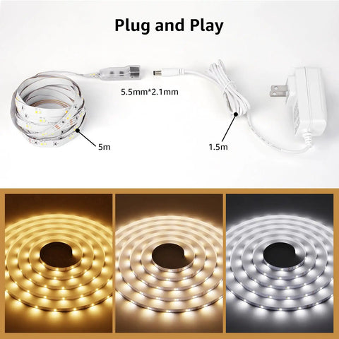 Tunable White LED Strip Light 16.4 Ft Warm To Cool White, Dimmable Bright Tape Lights With 300 2835 LEDs, Heavy Duty 3M Adhesive