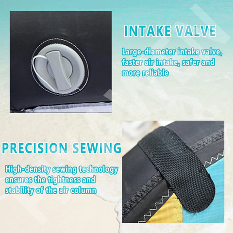 Close-up of Portable Wing Foil Kite For Wind Wing Foiling And Surfing Four Five Six Square Meter Sizing intake valve and stitching