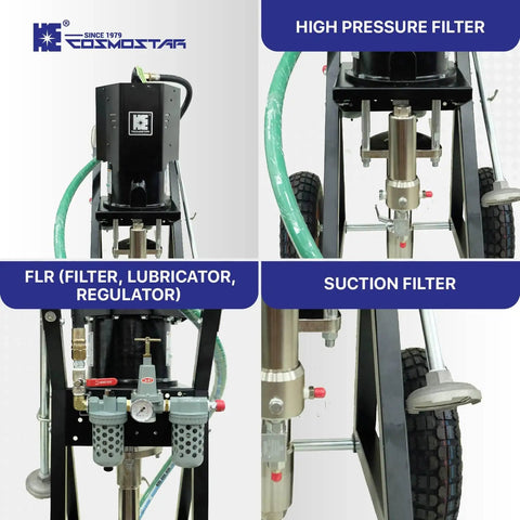 Heavy Duty Pneumatic Airless Paint Sprayer 73 To 1 Pressure Ratio 7250 Psi Industrial Spray Gun showing high pressure and suction filters.