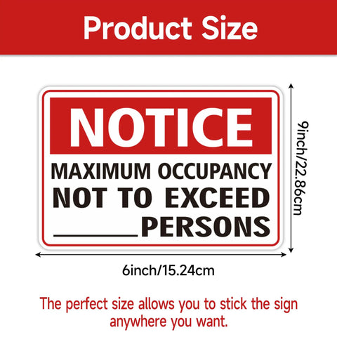 Maximum Occupancy Safety Sign Red For Restaurants And Businesses Durable Vinyl With Permanent Adhesive Waterproof UV Resistant 3 Mil Gloss Laminate Pack Of 2 showing size dimensions