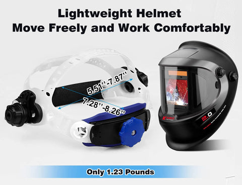 Auto Darkening Welding Helmet With Gloves, Solar Or Battery Powered Hood With Side Views, True Color Vision, detailed size view.