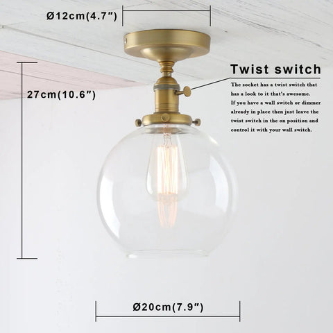 Retro Glass Globe Pendant Light One Light Ceiling Fixture With Rustic Charm And Retro Vibe, E26 Socket, 7.9 Inch Clear Globe