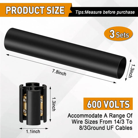 Underground Wire Splice Kit Three Pack For 14 3 To 8 3 UF Cables Direct Burial Waterproof Up To 600V With Connectors And Heat Shrink Tubing