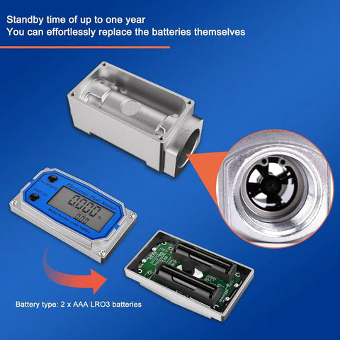 Digital Turbine Flow Meter Three Quarter Inch Auto On Off Industry Grade Aluminum Alloy Fuel And Water Meter with battery compartment