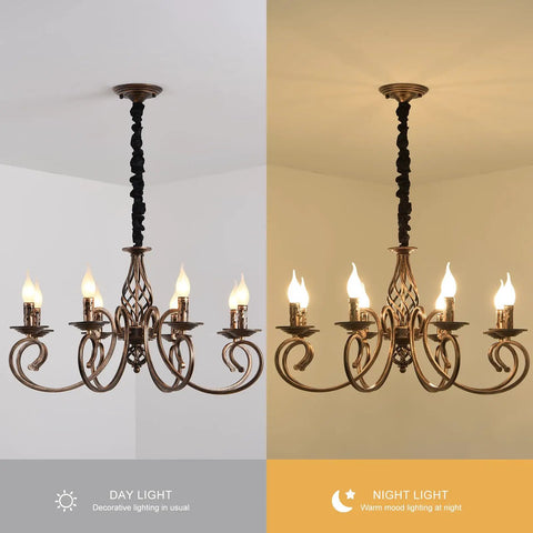 Rustic 8 Light Candle Chandelier In Vintage Iron With French Country Charm Farmhouse Pendant Light For Kitchen Island Dining