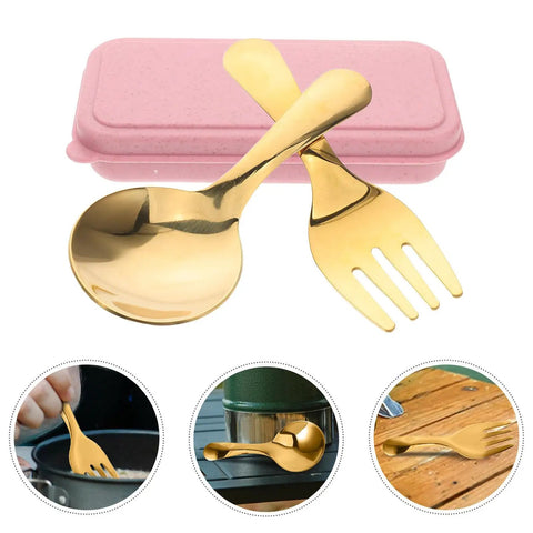 Portable Stainless Steel Camp Utensils Set With Pink Organizer Case For Outdoor Picnics Camping And Beach Trips Reusable Travel Fork And Spoon Kit