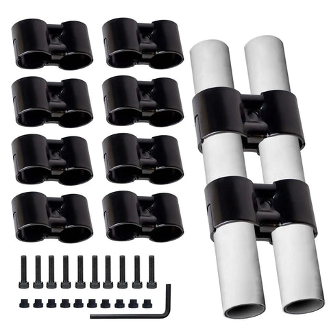 10 Pack Black Double Port Parallel Pipe Clamps For 28mm Lean Tubes Heavy Duty Carbon Steel Tube Connectors with hex wrench included.