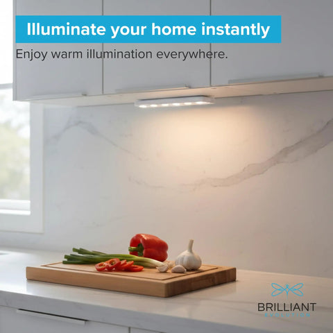 Ultra Thin Wireless Under Cabinet Lights 8.5 Inch Long Battery Powered LED Bar With Stick On Mounting No Drill Easy Install 65 Lumen Warm White Tap On Tap Off Timer Included For Kitchen Closet Pantry illuminating kitchen counter