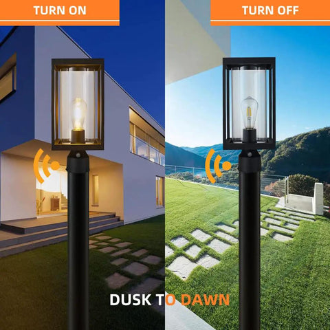 Dusk To Dawn Outdoor Post Light Fixture With 5.6 Inch Pier Mount Base Matte Black Aluminum Lantern for yard and patio