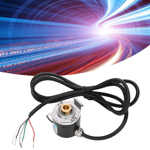 Two Phase Hollow Shaft Incremental Rotary Encoder 3000 To 6000 RPM DC 5 To 24V With 5 Point 7 Foot Cable Industrial Automation Sensor For Motors CNC Robotics Lightweight Durable Easy Install, black cable and wire leads