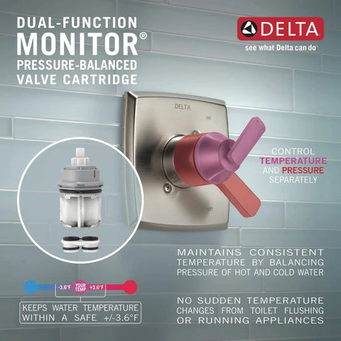 Lahara 17 Series Dual Function Shower Trim Kit With 5 Spray Touch Clean Shower Head Stainless Finish T17238-SS Valve Not Included