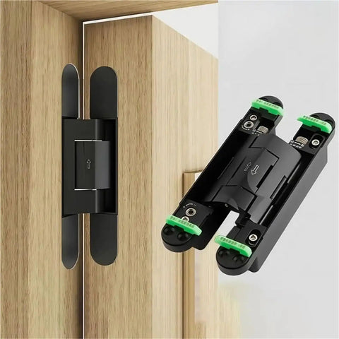 Top Notch Invisible Adjustable Hinges For Super Quiet Soft Close Cabinet Doors installed on wood cabinet edges.